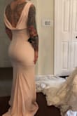 This dress is amazing. Super comfortable material that stretches and works with your curves! Seems like the material does not wrinkle easily either! Two layers but still light. Will be wearing next July in my sister's wedding! Can't wait to rock this elegant yet sexy dress. I would order this dress in other colors if I had another special occasion to attend. - Amy T.