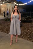 This dress is so perfect to dress up or down! So so so cute. I got so many compliments on it. The pockets are incredible, and it's perfect to wear with heels or with sandals. I wore this dress to a barn wedding in Tennessee, and it was perfect. What I like most about it is that it fits my chest well (rare!), but I might sew in some cups just to make them more steady in place and perky! The key hole in the middle makes it difficult to wear a bra. I can't wait to wear this to backyard parties this summer! There is a bunch of material that bunches up just under the waist, so I was nervous that it made my belly look unflattering since the waist was tight but I think you can tell it's just fabric. - Emily W.