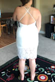 The dress is beautifully made. The lace is great quality and not too chunky or bulky. The slit is perfect and the color is stunning on any skin tone. My only complaint is that I purchased a medium when I should have purchased a large, but again that's my fault. I figured because many reviews stated that the dress fit a little large that the medium would fit me because I was the lower range of the large sizes. The bust area fit well without a bra but the bodice was quite snug and unflattering. If I had ordered my size, I'm sure I would have loved it! - Kiera C.