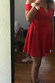 I am SO glad I ordered this red dress for my graduation. I am usually a medium in most things, but ordered a small after reading the reviews. It fit perfectly! I have very small boobs but am bigger in the butt, so I was worried about it fitting right, but I had little to no problems. The top was just a pinch too big for me, but I am very small in the top so if you are not, you should not have a problem. The sleeves were not too tight, and overall it was very comfortable, flattering, and gorgeous! Would recommend for whatever formal event you need! - Maryam M.