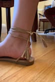 I bought this and heels, probably the worst purchases I've ever made. Will not be ordering online again. The straps are so stiff, they stick out when you tie them. - Sally H.