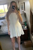 I love this dress!! I was scared it was going to be too short, but it is a perfect length. You can't wear this with a normal or strapless bra but a sticky bra works just fine. I am so happy with this dress! - Erin D.