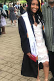 I'm in love with this dress! I bought it for my graduation! I should have worn it for my grad photos but I only wore it on my graduation day! It's a beautiful dress. Great material. It was a little big right under both arm area so I had it taken in a little. - Patra C.