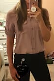 I love the pink earth tone color. Cute but also professional. I wear it tucked into black office pants. Fit great, it is sheer so definitely wear a tank underneath. - Megan M.