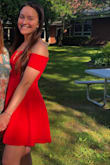 I wore this dress to my senior banquet and got so many compliments! I ordered a size small and overall it fits great. The only problem I came across was that the arm straps were a little tight on me, but nothing unbearable. Hopefully they might stretch out a little overtime. I can't wait to wear this again :) - Erin B.