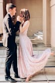 This dress has a beautiful weight to it, and was the perfect length for me in heels. If I were to wear it with flats I would need to take off about 4 inches. Zipper didn't stick, straps didn't slip, and I was comfortable the whole night! - Emily B.