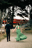 The dress is lightweight, breathable, and has great movement which is why I wore it for my engagement photos. I was worried about not being able to wear a bra (I have a bigger chest) due to the back of the dress, but I wore sticky petals and they worked just fine! - Mackenzie S.