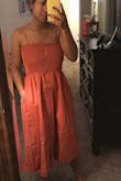 I absolutely am in love with this dress! it's so soft and the pockets come in handy, I've worn it on a brunch date, and to a downtown music festival! it really can be worn for so many different occasions depending on how you dress it up or down. I'm 5'3" and the dress ends at my mid calf. I would say it fits true to size and if you're worried about anything in the bra area, the fabric up top is SUPER stretchy and because of the way the top is you can get away with not wearing a bra if you don't want to !! 10/10 <3 - Gabrielle S.
