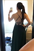 So cute and comfortable, I wore this last weekend for a wedding, it's definitely one of my new favorite dresses. I got a lot of compliments too! Fit is true to size, only downside for someone short like me 5'2", it might need hemmed. I wore a pair 1.5-2" wedge heels and had to take about 3" off the bottom. Otherwise it's a perfect dress! Color is a gorgeous dark emerald green and straps are easily adjustable for your ideal fit. Highly recommend this High-Low! - Katelyn B.