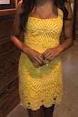 This dress fits true to size, is extremely flattering and the square neckline is very complementary to one's bust. I love the design and it photographs like a dream. The perfect cocktail/special occasion dress, you can dress it up or down. LOVE! LOVE! LOVE! - Savanna J.