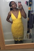 I wore this for my college graduation (and for grad photos) and got so many compliments! The material is comfortable and doesn't feel cheap, and as a tall girl, the lace on the bottom made the length perfect. The fit really depends on your body type, but I'd say this dress is true to size if you want more room to move around, but size down if you have small boobs and/or you want this to be more form-fitting fit (which I did). I'm usually in between sizes because I have wide hips but a small chest, I'm like a 6/8 in pants but a small in tops. I ordered a small and a medium but returned the medium because it was too loose for the fit I wanted. The small was basically perfect for me. - Alexandra S.