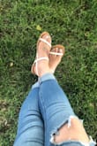 I love these sandals. They were tight on me the first wear, but after using them for half a day or so I broke them in. They are very flat, no Cush to them so they do tend to make my feet a little bit more tired than any of my other sandals. But cute non the less. - Alejandra R.