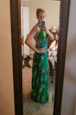 This dress is so flattering! I have a smaller chest, but the small fits perfectly. I can just wear pasties and no bra. Easy to move in as there is little give in the waist. I ordered a medium and it could've worked, but the top was a bit big for my 34A chest and the small fit better in the waist. Covers mostly but with a sexy back. I'll be wearing this to a wedding in Jamaica. Also, best part is that I don't need a slip. It has a lining! (A smidge long in the front but will be wearing heels). - Karissa H.
