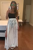 Love this cover up! The hint of shimmer is beautiful. At 5'2, this is super long, but with my wedges, it's perfect. I was able to wrap the tie waist around twice, but if I gain any more weight, the side gap will be wider. - Daisy N.