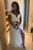 I could not have chose a better dress! I had an intimate wedding on the beach. I love that it was flowy and sensual at the same time. I received many compliments and my husband was very pleased. The waist was a little tight to zip up. I got the straps pulled up, and I also had my split pulled up for a little more leg. Girls please don't hesitate to buy this dress, you will not regret it. - Marquita R.