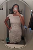 This was my first Lulus purchase so I wasn't sure how the sizes ran. After looking through a bunch of reviews I decided to get a medium which I usually am. I was nervous it would be short as I am tall and it was hard to tell from the review pictures, but I think it's a great length. I love the detail of it and I think it fits perfectly! Sorry for the bathroom pic, we don't have full length mirror! - Jaclyn H.