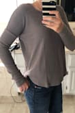 I was looking for a long sleeve, thermal-like tee from some other websites, but then I found this one on sale. Decided to try it out and it is amazing! It's very soft, not too thick or too thin, and it fits completely true to size and is incredibly flattering. The brown is more of a taupe color which goes with everything. Exactly what I wanted for a great price. - Monica S.