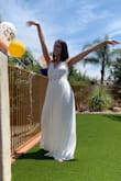 I got this dress for my bridal shower and I got so many compliments! The fit is amazing, I love how the dress flows and I just felt so comfortable and confident in it. Not see through at all! - Mallory A.