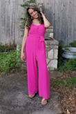 This jumpsuit is perfect! It's not see through at all. It does have 2 layers of fabric, but it's totally breezy. Perfect for summer. I recommend this jumpsuit to anybody. I want one in every color! If you're thinking about getting this jumpsuit; DO IT! - Nancy S.