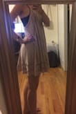 This dress caught my eye as soon as I saw it online. I love how it hangs and the interesting detailing. I was a bit worried that the color would make me look washed out, but it's so nice. The dress has two layers and is pretty thick so it doesn't fly up in the wind, but still flowy and comfortable. I got so many compliments on it and I feel great in it. I wear it without a bra (which is usually tough for me since I have a very small chest) with a nice bralette underneath. Great purchase! - Sarah C.