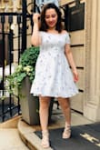 This is such a darling off the shoulder dress! As the name suggests, I wore it to Santa Monica and received so many compliments! The smocked bodice is stretchy and fits perfectly for any body type. Super cute little number for the summer! :) - Jennifer S.