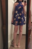 Very cute comfortable dress. The fabric on the neck piece is comfortable but durable to hold the flat shape around your neck. I was comfortable with the length but keep in mind I'm 5'2 and ordered xs. - Julie B.
