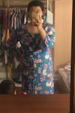 I love this dress. True to its size. I love how it stretches. The texture. It goes a little past the knees which I like. 
Lulu hasn't disappointed me yet. This is an XL. Nothing bad to say here. I love everything you can possibly think about this dress. - Carina C.