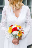 This dress was perfect for my courthouse wedding! It was so beautiful and comfortable. the sleeves were a little loose but worked. I normally wear a size medium but I ordered a small and glad I did. Overall, I definitely reccomend this dress if you're looking for an affordable but yet beautiful dress for your special day, or any other occasion. - Jessika D.