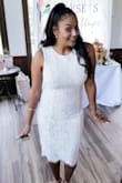 I was initially nervous about ordering this because it's so form fitting and I have a bit of a mid section problem but it fit me perfectly. I ordered my normal size in dresses (large) and it's true to size. I received so many compliments in this dress at my bridal shower and it was comfortable. I felt beautiful and confident! - Elyse C.