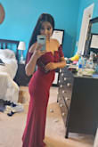 This dress was super pretty, as someone who is a little smaller chested, the off the shoulder band would not stay in place as I moved so I planned on getting it adjusted, ended up returning it due to the bride changing her mind in the bridesmaid dresses, otherwise would have kept it and adjusted it. Length is quite long but that would have been another alteration. 
Otherwise really cute and pretty and totally recommend! - Stephanie S.
