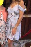 Wore this dress to a bridal shower. Super cute and feminine. Love the lace edges on the chest and the off the shoulder detail. The print is also very beautiful. Fit perfectly: flowy on the skirt and fitted on the top. - Diana F.