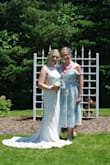 Material very light, but not see through for a late June outdoor wedding. Runs very long. I had the dress altered on the top straps and took off about 12 inches from the bottom. I wanted to wear the dress more than once, so I had it altered to tea length. Shipping was quick. - Christine B.