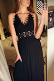 I'm 5'3" and 3/4 inch, 113-115 lbs, 32C and the XS fit amazingly. The length was perfect with heels. Wasn't too hot or heavy even in May at a senior prom. Can't wait to wear this unique dress again in the future. Loved the crochet detailing. Got so many compliments. - Kathryn K.