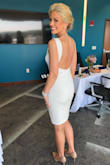 Oh. My. Gosh! I have never loved a dress so much! I want to wear this every day of the rest of my life because it makes me feel like a billion bucks! You absolutely can not wear a bra with this dress because it's so tight in chest and it shows the edging of the bra.... but nude sticker pasties worked PERFECT and the dress hugs your chest just right enough that you'd never know I wasn't wearing a bra!! I did have to take it in to get altered and taken in near the armpit. This dress is designed for a little bit larger breasted women than me, but the seamstress nailed the alterations of it! I received endless compliments all night, and I've honestly never felt better in anything! Buying it in black RIGHT NOW!! - Allie A.