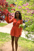 I get countless compliments every time I wear this romper - the color, style, and fit are absolutely gorgeous! The fit was perfect too. I have a butt which conflicts with ordering an XS in bottoms; they usually fit my waist just fine but leaves my butt hanging out. This romper fully covers me and gives me a snug fit around my waist at the same time. So happy and definitely considering getting it in white & blue too! - Ashley R.