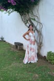 I absolutely loved this dress. I wore it to my sister wedding. It is long but I paired with with a 4" heels sandals. I felt so beautiful! - Sara W.