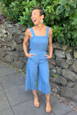 This was the easiest outfit I ever assembled! The romper was super cute, comfortable and chic. Totally effortless look for our pre-wedding dinner. The chambray material is light but strong and surprisingly forgiving. I originally ordered a Small but returned it for the XS due to my smaller hip size. The top portion is much more adjustable so if between sizes I'd choose based on your hip measurements. - Mele H.