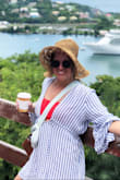 I rocked this hat during my cruise and it was super cute! I was expecting it to be a bit more structured like in the photo, but the material is light making it more of a floppy beach hat than it looks in the photo. - Laura T.