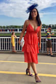 This was a perfectly fun and flirty dress that I wore to the races. I ordered a size small and it fit great (bonus points for hiding any sort of belly pooch) however I had to get the cup sizes altered to fit. They were huge (and I'm a 32D!) I'm not entirely sure how these cup sizes would fit on someone who is more flat chested. Definitely worth getting it tailored especially since the dress was so affordable. - Monica B.