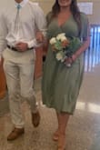 The dress is a wrap dress so the fit is easy. I ordered a medium and it fits perfectly. It is very long. Originally I hemmed it to keep it long but decided to make it a mid length dress and hemmed it to right below my knee. It was easy and comfortable. - Katy S.