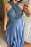 Vibrant beautiful blue color shown in natural lighting. Bought this for a wedding; the style, color, and fabric showed so well in photos I was in love.  I was wearing this dress in 3" heels mind you and they were still just a taaaaad long for me being 5'2". I had to hike it up just a bit here and there but it wasn't long to the point where I was stepping on my dress while walking freely. 

10/10!!! First time ordering at Lulus and I'm honestly already so impressed with the quality. I'm definitely going to shop some more here in the future for more events! - Anh-Thu V.