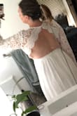I ordered this dress for my wedding in October, I found the waist fi me - just, the arms and shoulders were a little big and will need to be taken in. The quality of the lace is exquisite and I think the back is so beautiful. :) I'm really happy with my purchase. - Debbie H.