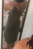 Beautiful dress but even when I ordered a size down to a medium (I usually get large dresses ) it was very loose and low cut on my chest so I was very self conscious with my bra showing in the front and sides. However you could go bra-less and not have that worry if you're ok with the deep v neck. I would order a size down for sure, especially if you're not tall or have a smaller chest. - Margo J.