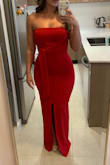 I originally ordered the dress in a medium but it turned out to be a bit too big around my waist, it's really good quality material but def has a bit of stretch to it , in a good way, so I ended up ordering a small which fit like a glove. It held me in the whole night and I got a billion compliments on it. The red was also an amazing choice of cover - Hengameh N.