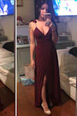 Okay so I love this dress. It's beautiful. The high low cut would make dancing so easy, esp with the slit. My big issue was the chest. My pasties showed. I'd need to get the straps taken up. It's very light material so would be perfect for a warm weather event. The wrap is very flattering and adjustable so I'd recommend sizing down on this one like I did. The grey makes the dress look cheaper than the burgundy. - Jade G.