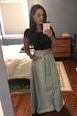 Other than the waist being a little tighter than I was expecting, (it says it runs larger in product info) I love this skirt. I feel like if I would of gotten a medium, it might have been too long. The length was perfect with the shoes I wore with it. (Second pic I'm barefoot) The material is amazing & I absolutely love the button up style! I plan on transitioning this into my fall wardrobe. Chambray shirts are a fall staple, so why not a skirt! - Amy W.