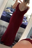 I used the measurements to pick a size and was trying to decide between L and XL. I went with L and when it arrived it was too large. I ended up returning and ordering a M in a similar dress from Lulus. It was a beautiful dress and had it fit better I would have kept it. The material is thick in a way that it smooths over imperfections and is very stretchy so I would for sure size down. I also felt that based on photos it was more of a wine red but it was purple toned (which makes sense given that the colour is called plum purple but I was expecting a red base). Beautiful, well-made dress, but the fit just didnât work for me. Also, I was concerned about duty charges since I ordered from Canada but there were none! - Terry B.