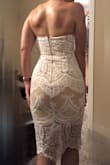 Love this dress! Gorgeous, great quality material used. I have wide hips and thicker thighs so the small (size I usually order in dresses) fit well from my waist up but it was compressing my butt and thighs a little too much for comfort. I will be sending the small back and have ordered a medium that I plan to take to get tailored to fit. If you have wide hips, I'd recommend sizing up for comfort. - Rebecca W.