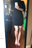 The large is a bit baggy on me around my stomach area. If you have a smaller waist 28, 27. I would suggest getting a medium. If your hips are 38, 37 I would get a small if you like a more fitted look.
I will be exchanging for a medium:)
Also this dress is long sleeve. But the sleeves are easily pulled up to give the three quarter look. - Leslie G.