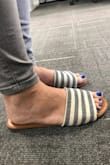 I really needed some shoes with blue in them, so these are perfect style-wise. I will say the feel a little weird when I walk. It seems like the bottom of the shoe sort of slides to the outside of my feet and because the bottom is so narrow, I can feel it moving. I don't think I have wide feet (at least I've never had an issue needing wider shoes until this and one other pair of Lulus shoes), but they look a bit wide in these. They're comfortable enough and were super cheap with Labor Day deals so I will keep them. - Jorden P.